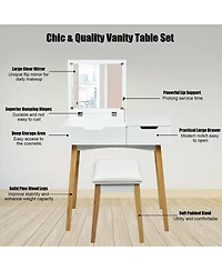 Sugift Wooden Vanity Table with Flip Top Mirror and Cushioned Stool