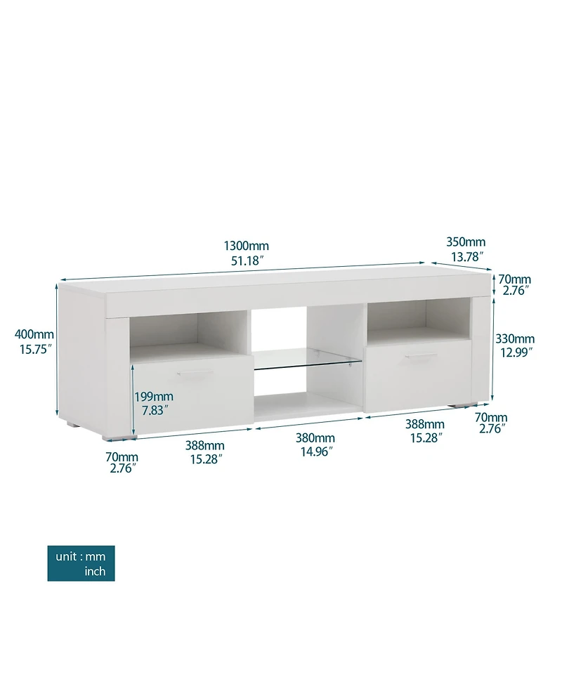 Slickblue Sleek White Modern Tv Stand with Led Lighting – Glossy Finish for Living Room, Lounge, or Bedroom