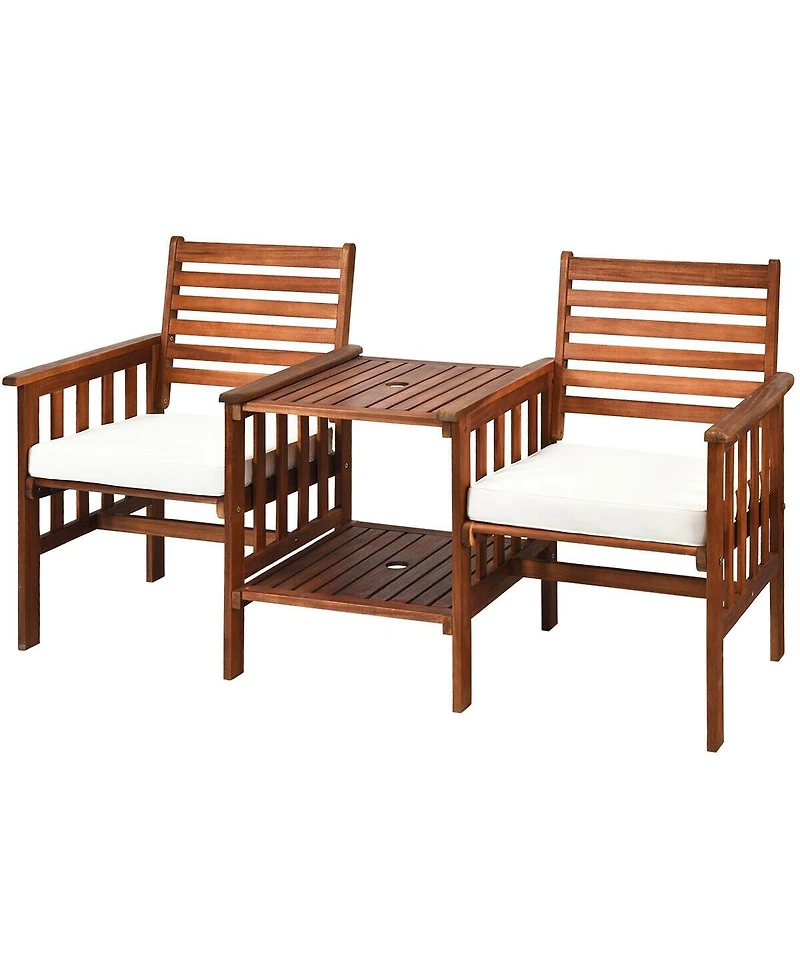 Sugift 3 Pieces Outdoor Patio Table Chairs Set Acacia Wood Loveseat