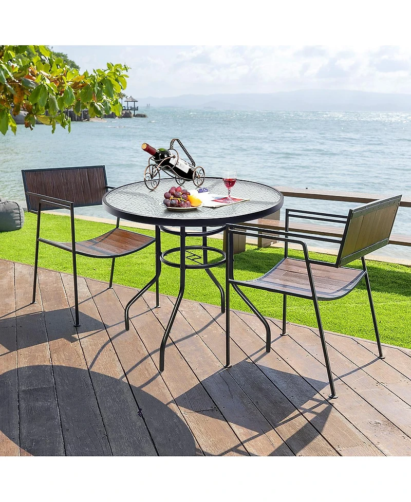 Sugift 32" Round Outdoor Patio Dining Table with Convenient Umbrella Hole