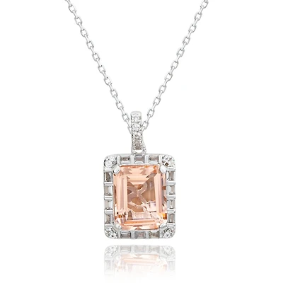 Suzy Levian New York Sterling Silver Cubic Zirconia Emerald Cut Baguette Halo Pendant