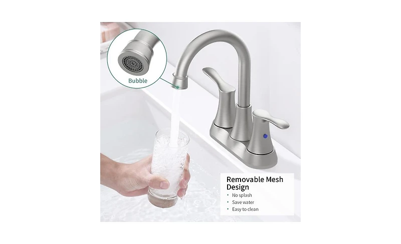 Slickblue Brushed Nickel Bathroom Faucet, 4" 2-Handle Centerset Basin Faucet with Pop-Up Drain and Supply Hoses