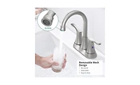 Slickblue Brushed Nickel Bathroom Faucet, 4" 2-Handle Centerset Basin Faucet with Pop-Up Drain and Supply Hoses
