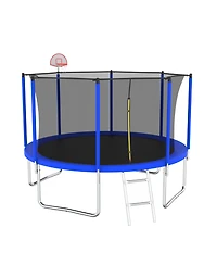 Slickblue 12FT Trampoline Green for Kids & Adults with Basketball Hoop and Ball ,Recreational Trampolines with Safety Enclosure for Back Yard Outdoor