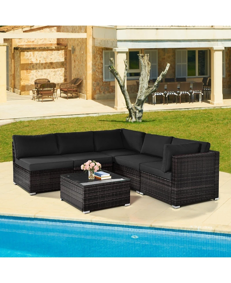 Vebreda Sugift 6 Pieces Patio Rattan Furniture Set with Cushions