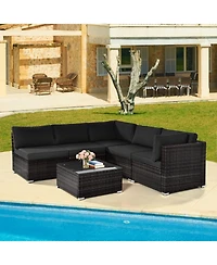 Vebreda Sugift 6 Pieces Patio Rattan Furniture Set with Cushions