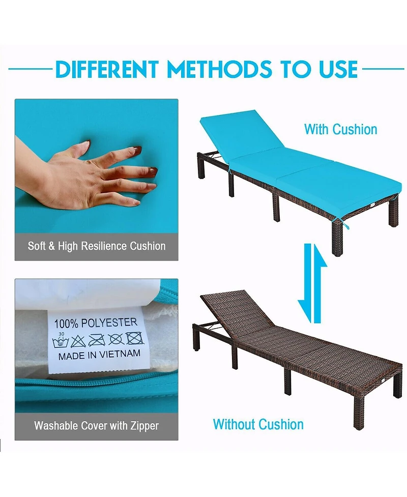 Sugift Paito Wicker Chaise Lounger with Adjustable Backrest