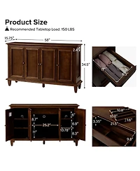 Hulala Home Rory Traditional 58" Wide Sideboard with Wine Bottle Storage with Adjustable Shelves