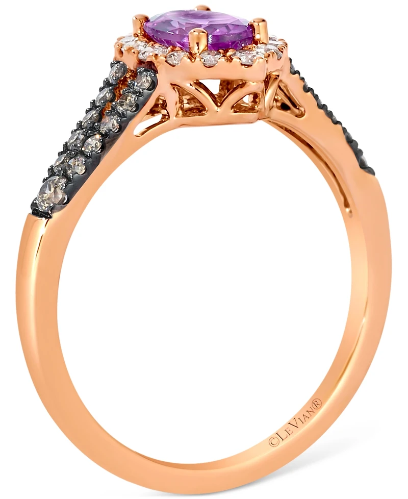 Le Vian Grape Amethyst (3/4 ct. t.w.) & Diamond (3/8 ct. t.w.) Halo Split Shank Ring in 14k Rose Gold