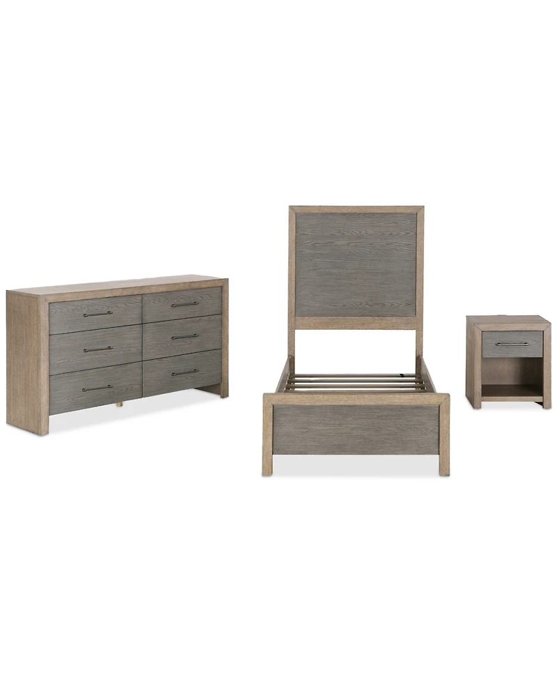 Portmore 3pc Twin Set (Panel Bed, Small Dresser & 1-Drawer Nightstand with soft close drawers), Created for Macy's