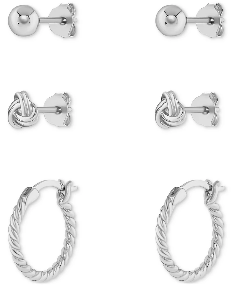 Polished Stud & Hoop Earrings Set in 18k Gold over Sterling Silver, Created for Macy's