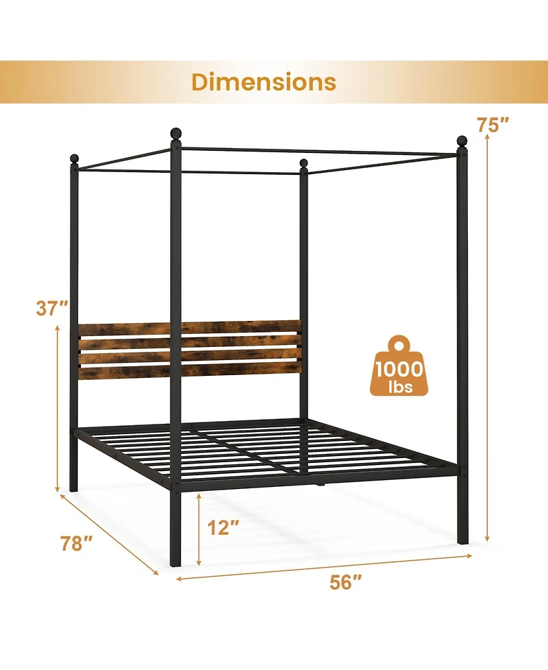 Sugift Full Canopy Bed Frame with Under Bed Storage