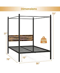 Sugift Full Canopy Bed Frame with Under Bed Storage
