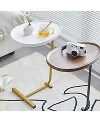 Slickblue 2-Piece Brown C-Shaped Side Table Set: Small Sofa Tables for Living Room and Bedroom in Small Spaces