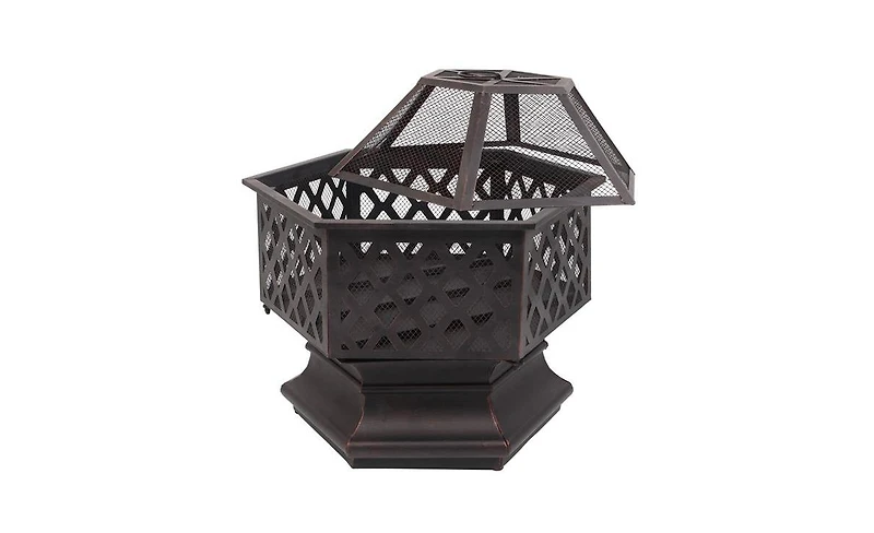 Slickblue 22" Hexagonal Iron Fire Pit, Wood Burning Brazier for Backyard & Poolside Decoration