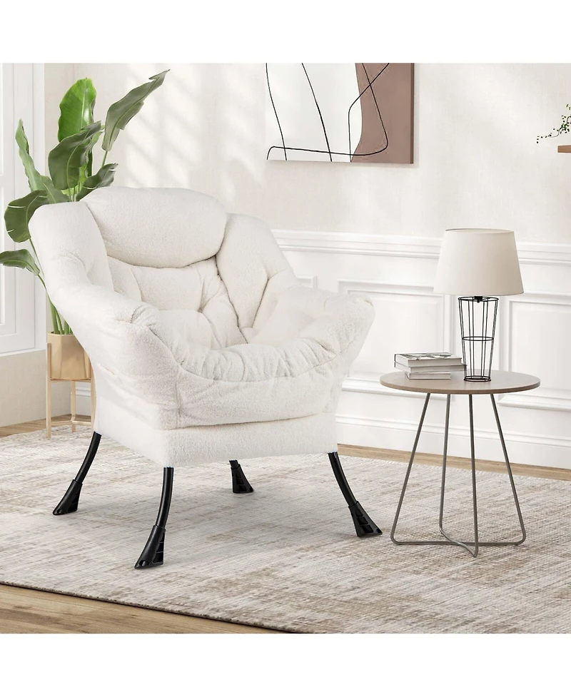 Large Lazy Chair with Cozy Head Pillow Stylish Tufted Back & Seat Armrests