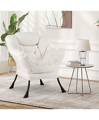 Large Lazy Chair with Cozy Head Pillow Stylish Tufted Back & Seat Armrests