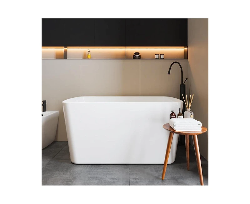 gaomon 49"Acrylic Freestanding Bathtub,Square Shape Janpanese Soaking Tub with Seat Desgin,Modern Soaking Bathtub with Toe-tap Chrome Right Dra