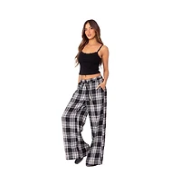 Edikted Women's Lounge Around Plaid Wide Leg Pants