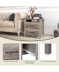 Gymax Nightstand w/ 2 Drawers Farmhouse Bed Side Table w/ Open Storage Shelf