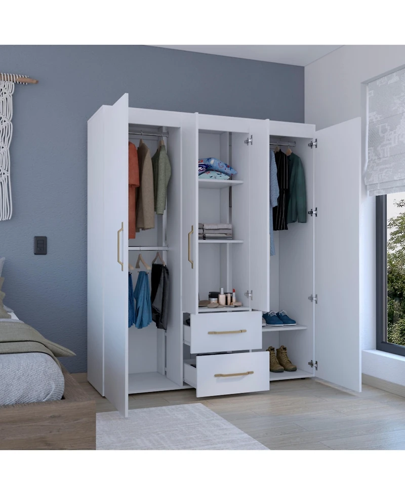 Valier Wardrobe, Deluxe Armoire with Multiple Storage Options and Metal Accents, Black