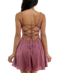 B Darlin Juniors' Satin Lace-Up Fit & Flare Dress