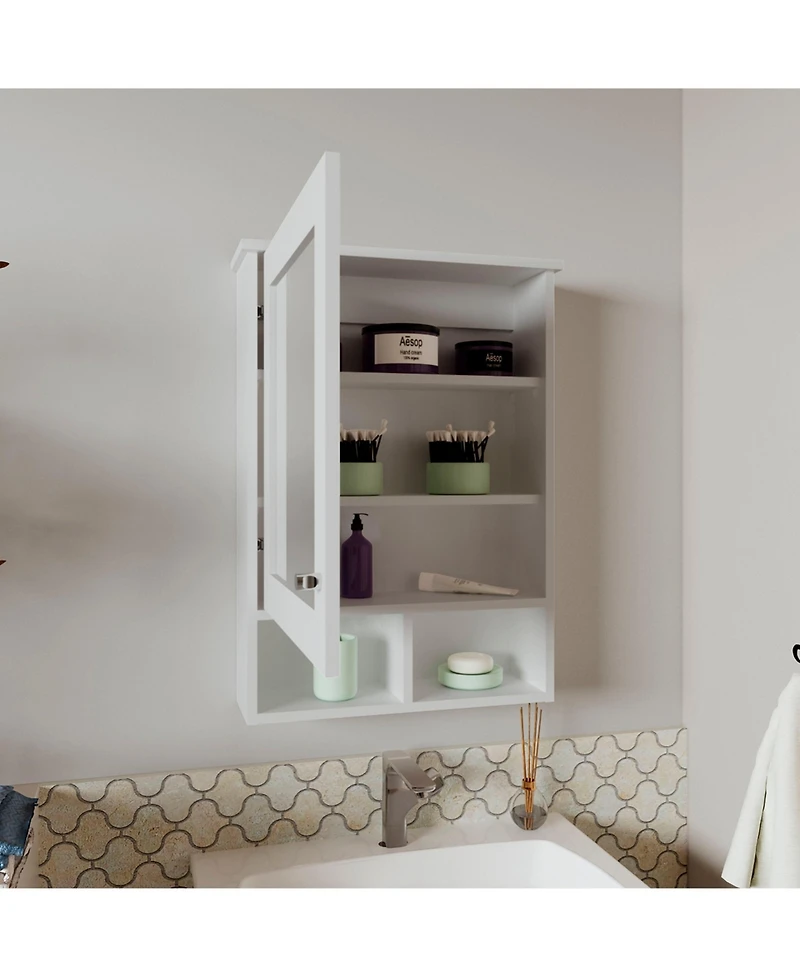 Anamoose Medicine Cabinet with 5 Shelves, 1 Door, and 1 Mirror, White