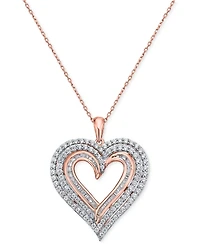 Diamond Heart 18" Pendant Necklace (1 ct. t.w.) in 10k Rose Gold
