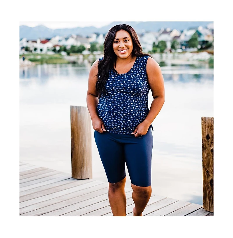 Calypsa Plus Maya Tankini Swim Top With Built-in Bra and High Waisted Long Bike Shorts