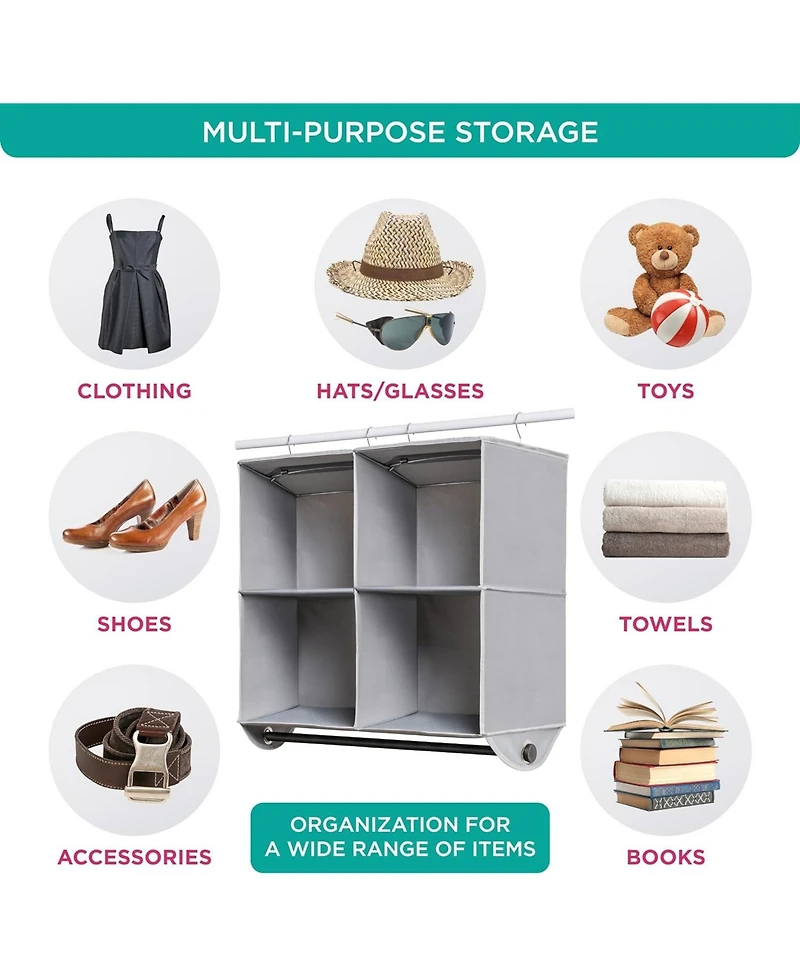 Florida Brands Hanging Closet Organizer with 4 Shelves and Black Metal Rod