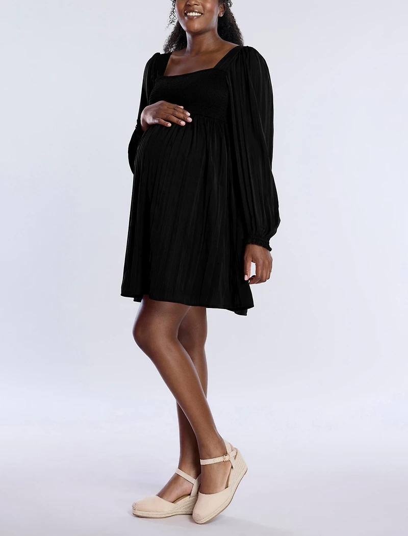 Motherhood Maternity Smocked Babydoll Long Sleeve Mini Dress