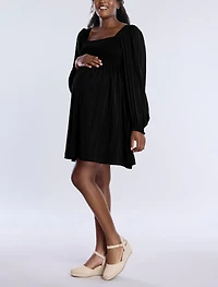 Motherhood Maternity Smocked Babydoll Long Sleeve Mini Dress