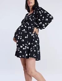 Motherhood Maternity Smocked Babydoll Long Sleeve Mini Dress