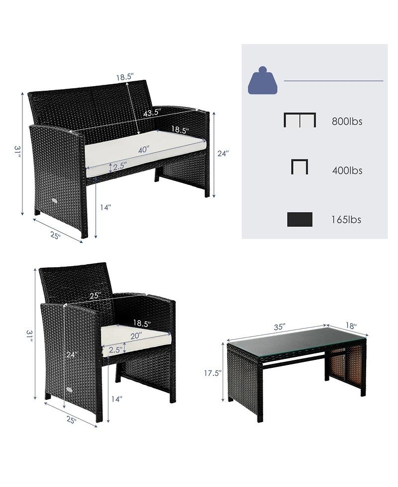 Vebreda Sugift 4 Pieces Patio Rattan Cushioned Furniture Set