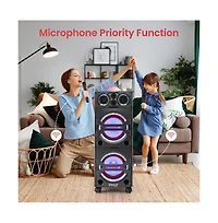 Pyle Bluetooth Pa Loudspeaker Karaoke Entertainment System, Active Powered Speaker with Flashing Dj Party Lights