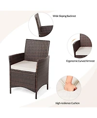Sugift 3 Pieces Patio Cushioned Rattan Converstaion Set With Glass Table Top