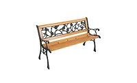 Slickblue 49" Garden Bench with Rose Style Back Hardwood and Cast Iron Patio Love Seat