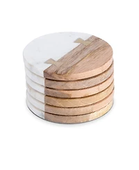 Thirstystone Uptown Round Marble and Wood Coasters with Inlay, Set of 6