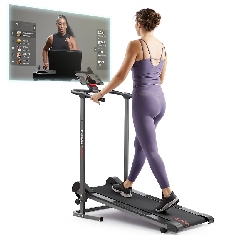Sunny Health & Fitness Smart Manual Walking Treadmill, 300 Lb Weight Capacity, Non-Electric, Compact & Foldable, Digital Monitor, Bluetooth Connection