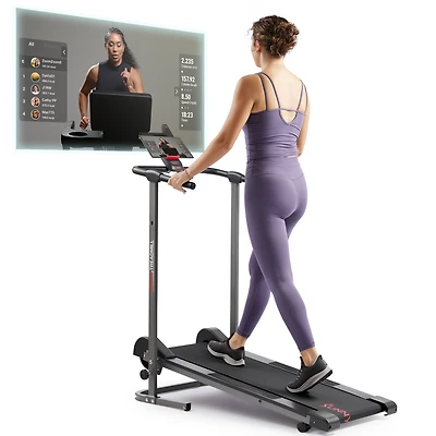 Sunny Health & Fitness Smart Manual Walking Treadmill, 300 Lb Weight Capacity, Non-Electric, Compact & Foldable, Digital Monitor, Bluetooth Connection