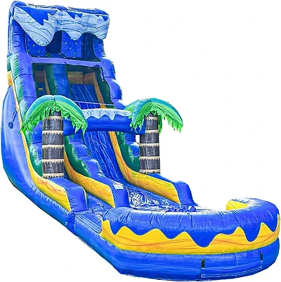 Xjump 19 Tall Surf Beach Inflatable Single Lane Water Slide with Detachable Pool, Commercial Grade, Tall Seating Height, Pvc Vinyl, Outdoor Backyard,