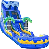 Xjump 19 Tall Surf Beach Inflatable Single Lane Water Slide with Detachable Pool, Commercial Grade, Tall Seating Height, Pvc Vinyl, Outdoor Backyard,