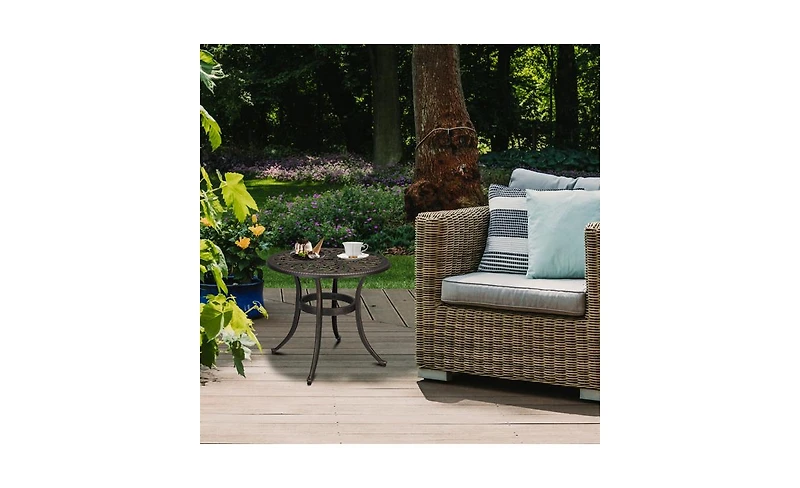 Slickblue 23.6-Inch Phoenix Round Garden Cast Aluminum Table - Bronze