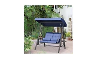 Slickblue 2-Seater Outdoor Patio Swing Chair with Canopy and Cup Holders – Dark Blue
