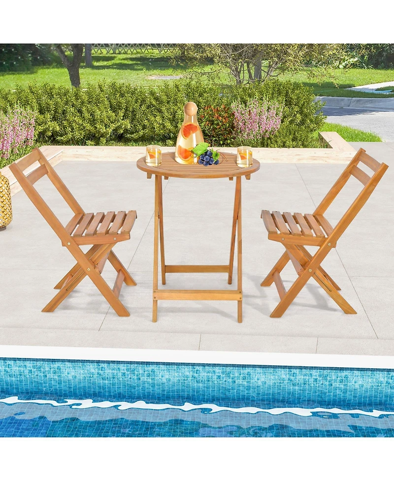 Sugift 3 Pieces Folding Patio Bistro Set with Slatted Tabletop