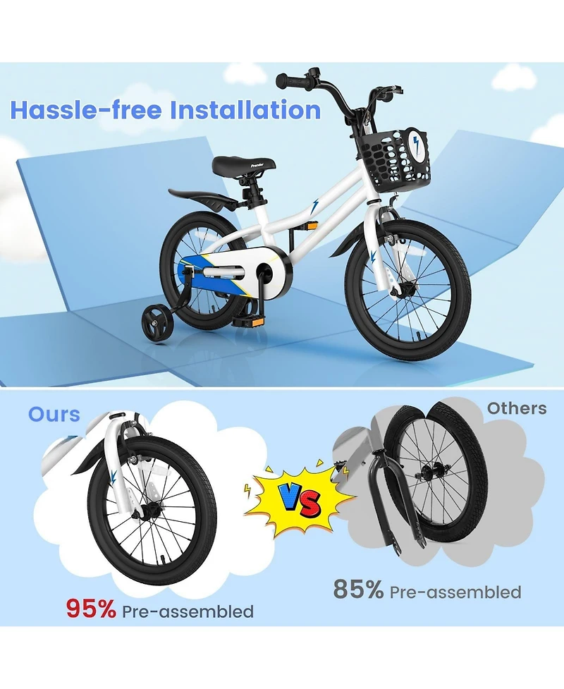 Hongge 16 Inch Kids Bike with Removable Training Wheels-White