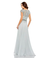 Women's Embellished Cap Sleeve Bodice Flowy Gown