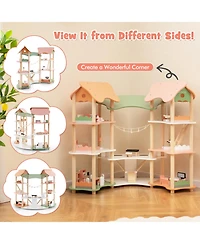 Hongge 3-Tier Wooden Dollhouse for Kids Aged 3-8 with 32 Pieces of Accessories
