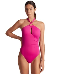 Lauren Ralph Women's Macrame-Ring High-Neck One-Piece Swimsuit