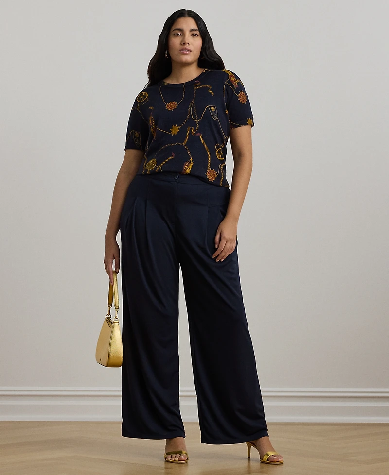 Lauren Ralph Plus Stretch Jersey Wide-Leg Pants